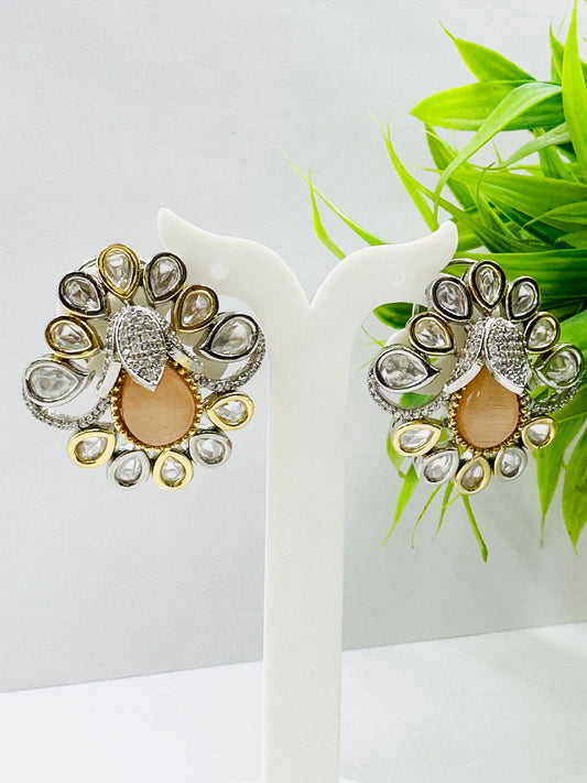 ELEGANT PEACH EARRINGS WITH KUNDAN