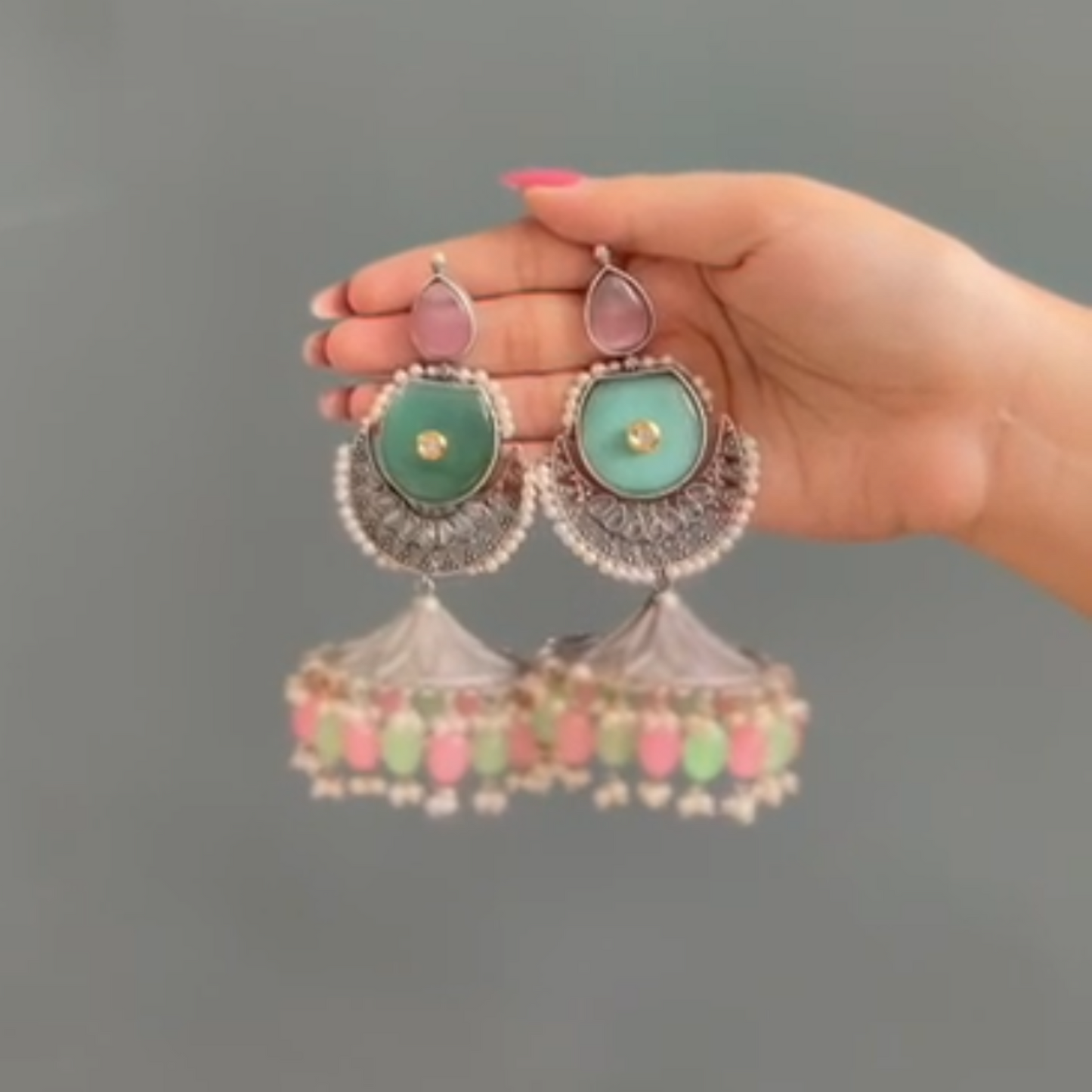Arshiya Traditional Multicolour Stones Oxidised Jhumkas