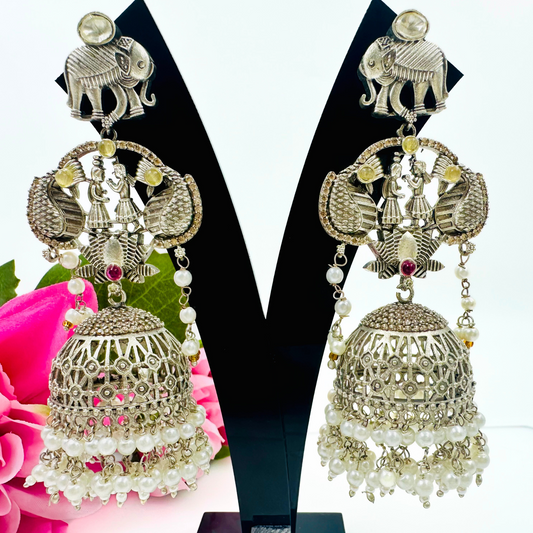 Arshiya Elegant American Diamond Studded  Oxidised Jhumkas