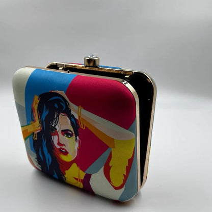MULTI COLOUR GIRL PORTRAIT CLUTCH BAG