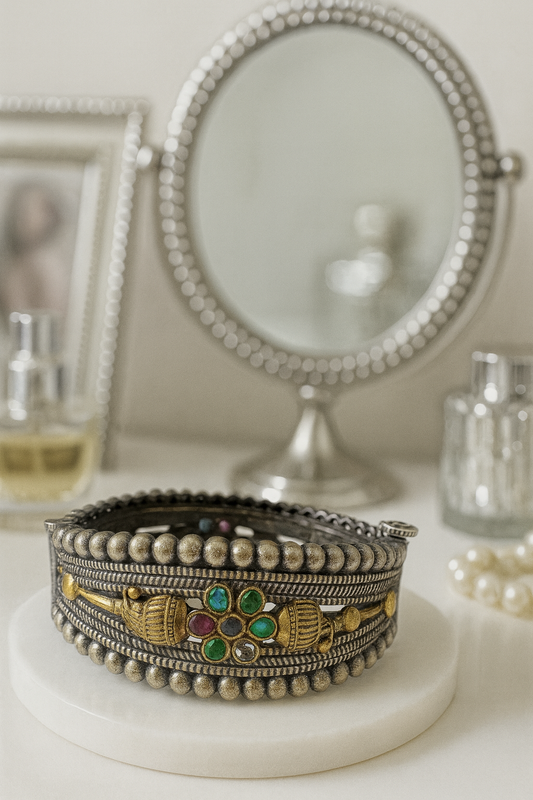 Oxidized Multicolor Stone Bangle