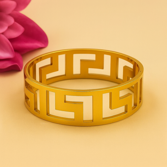 Anti-Tarnish Gold-Plated Greek Key Gold Plated Bangle for Women
