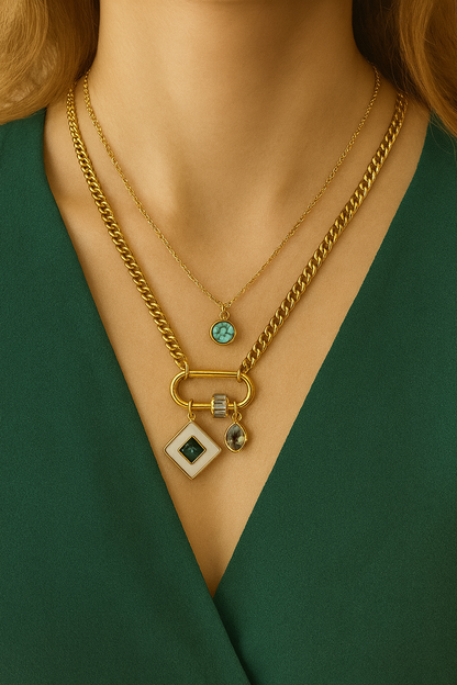 Stainless Steel Layered Charm Necklace