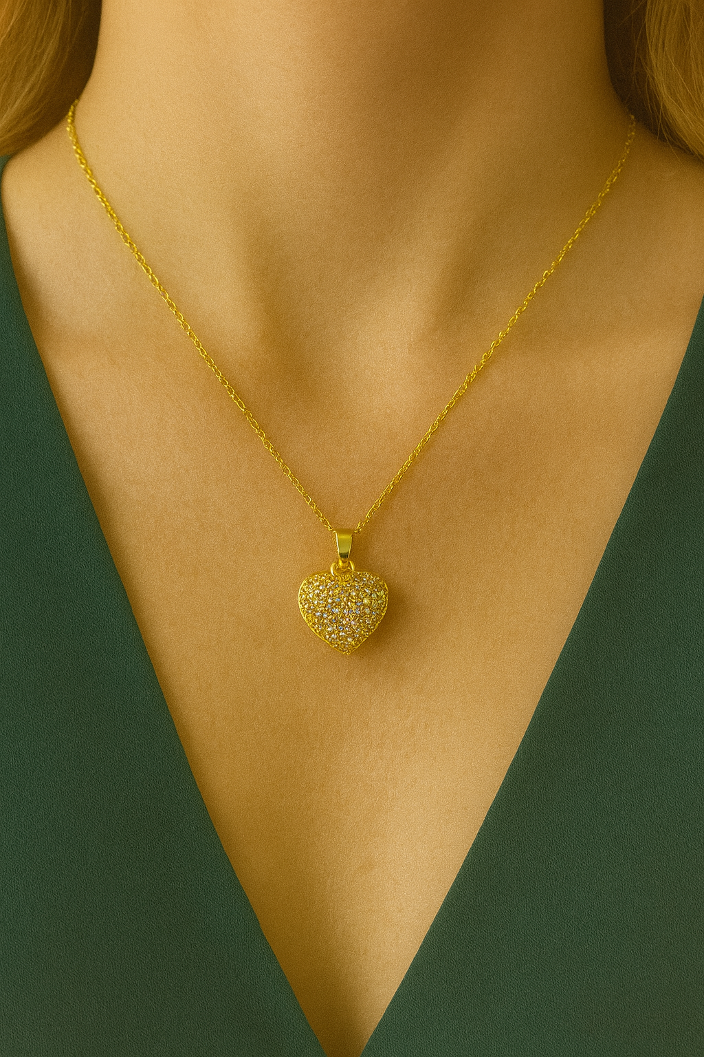 Stainless Steel Pavé Heart Pendant