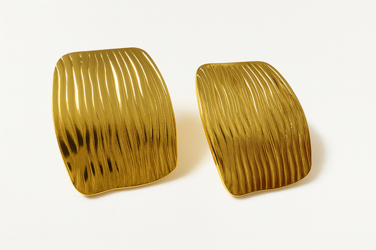 Gold Textured Rectangular Earrings