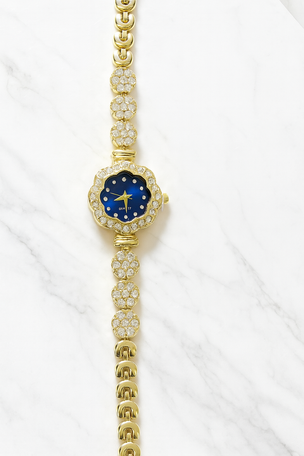 Blue Dial Bracelet Watch with American Diamond Strap | Elegant Women’s Fashion Wrist Watch
