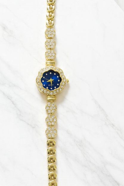 Blue Dial Bracelet Watch with American Diamond Strap | Elegant Women’s Fashion Wrist Watch