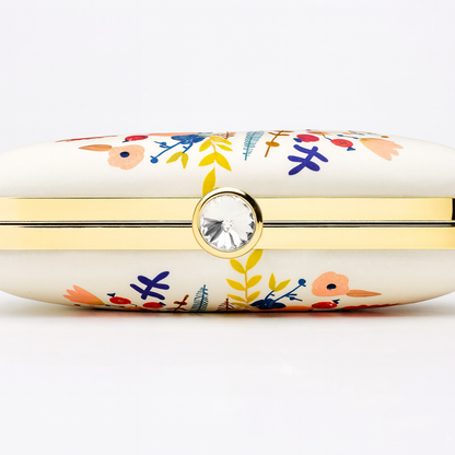 Floral Artwork Clutch with Colorful Botanical Print and Gold Clasp – Party & Evening Bag