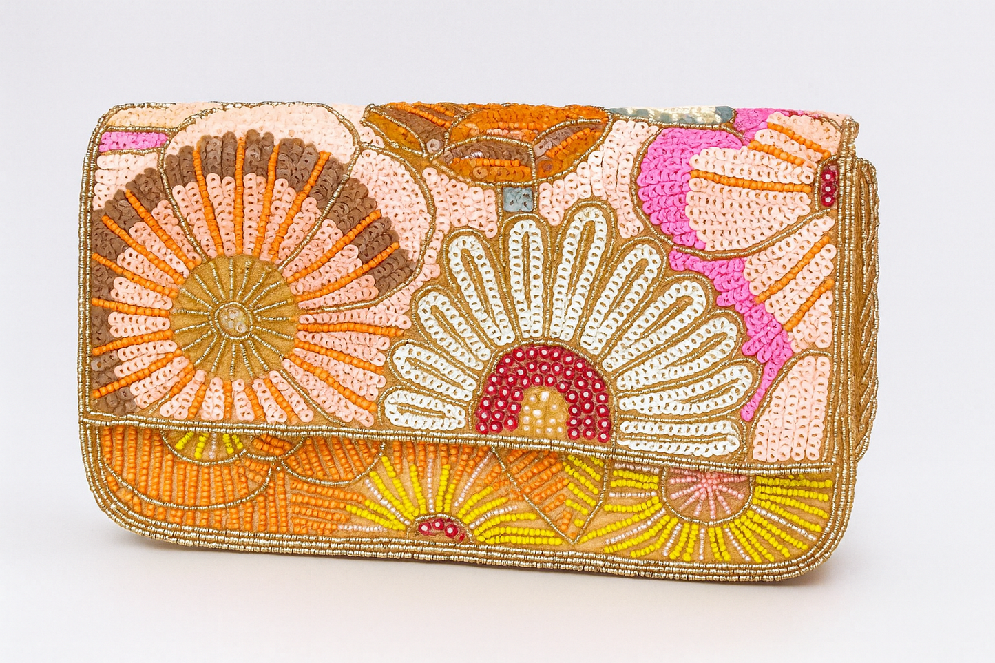 Handcrafted Floral Beaded & Sequin Clutch – 10 x 6 x 2 inch Evening & Party Bag