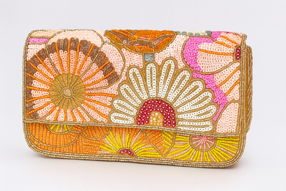 Handcrafted Floral Beaded & Sequin Clutch – 10 x 6 x 2 inch Evening & Party Bag