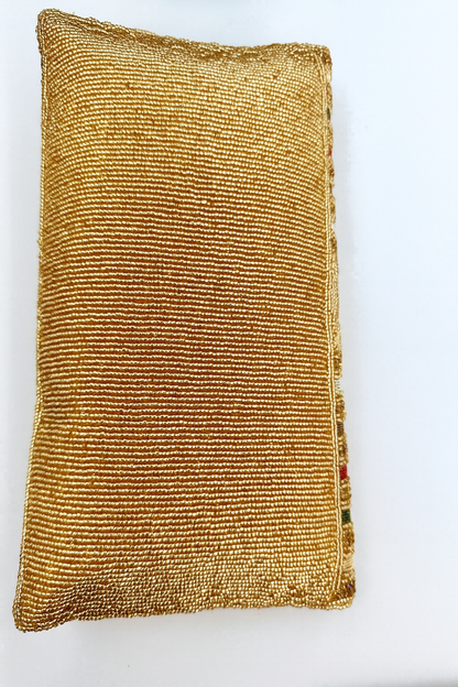 Luxury Hand-Beaded Stripe Clutch in Gold, Red & Green – Wedding, Party & Festive Bag