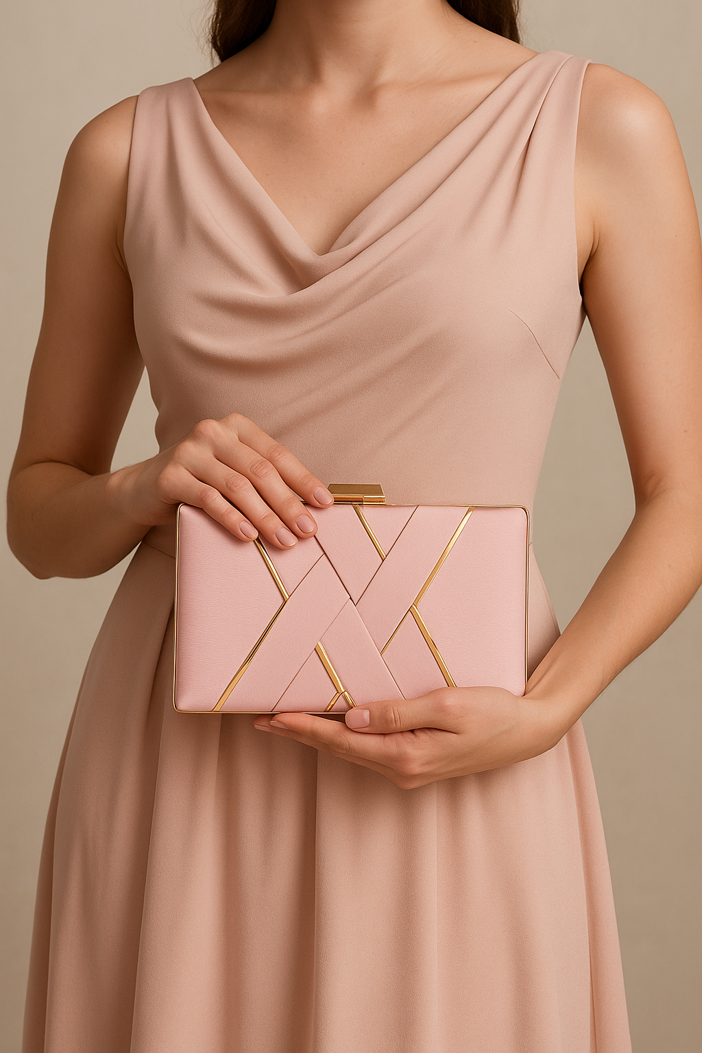 Pink Satin Clutch with Gold Detailing – Wedding, Party & Evening Bag