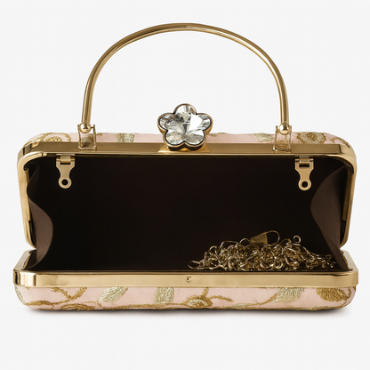 Blush Pink Clutch with Gold Floral Embroidery – Wedding & Party Handbag