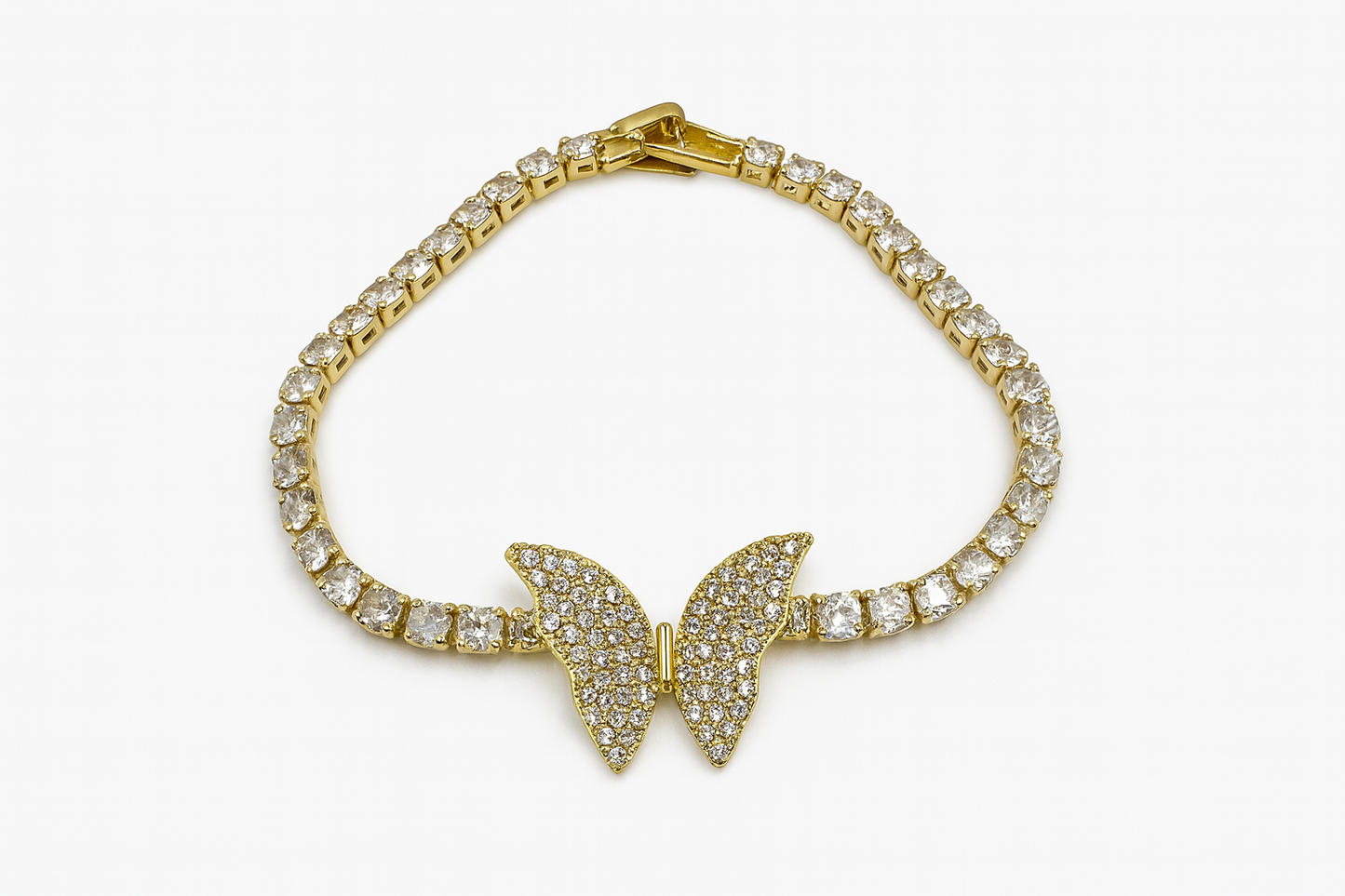 Gold-Plated Butterfly Tennis Bracelet for Women with Cubic Zirconia, Pavé Center, Hypoallergenic