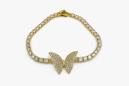 Gold-Plated Butterfly Tennis Bracelet for Women with Cubic Zirconia, Pavé Center, Hypoallergenic