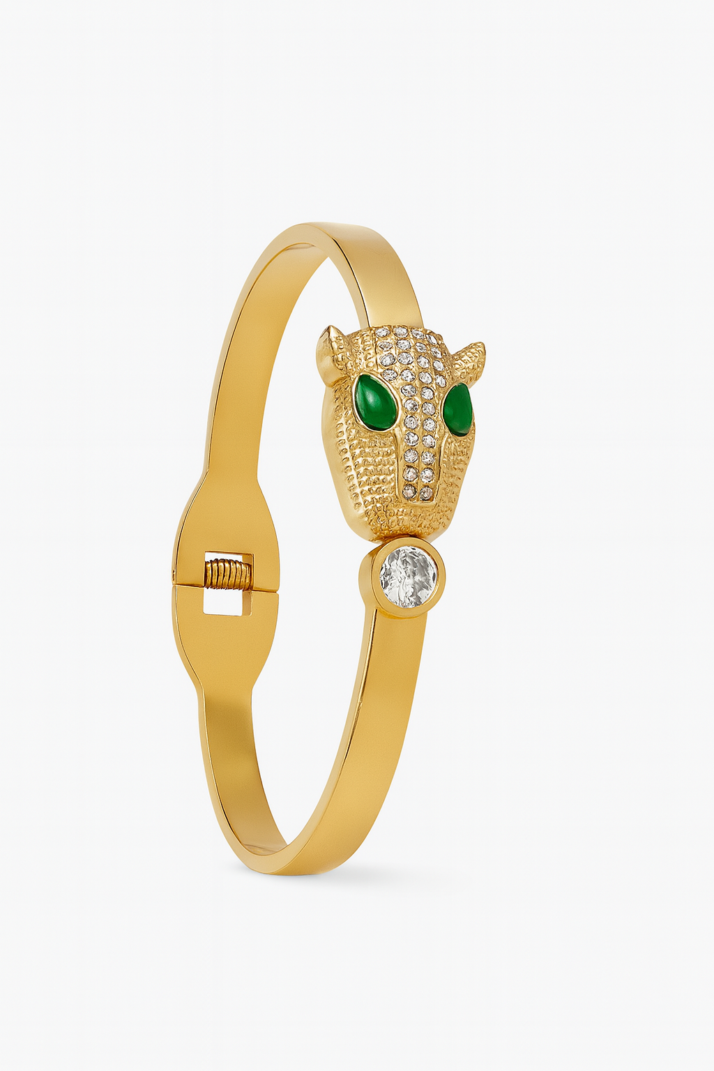 Panther Head Gold Plated Bracelet for Women with Green Enamel & Crystal Detailing | Anti-Tarnish Fashion Jewelry