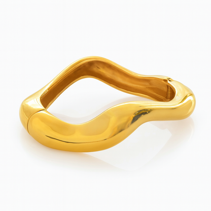 Gold-Plated Liquid Wave Hinged Bangle for Women, Sculptural Statement Cuff, Hypoallergenic & Anti-Tarnish