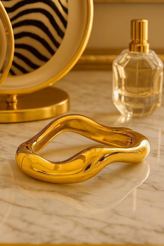 Gold-Plated Liquid Wave Hinged Bangle for Women, Sculptural Statement Cuff, Hypoallergenic & Anti-Tarnish