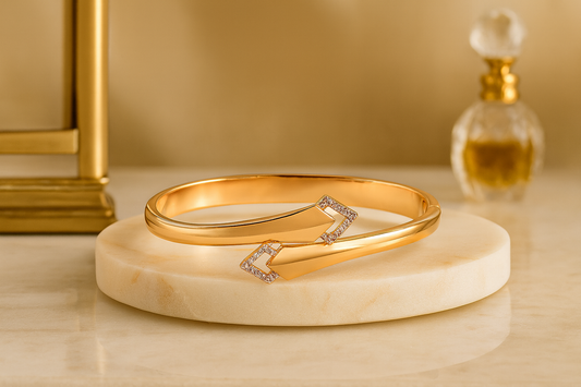 Geometric Gold Plated Crossover Bracelet for Women with Crystal Accents | Anti-Tarnish Hypoallergenic Jewelry
