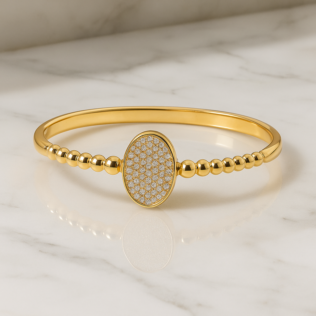 Elegant Gold Plated Crystal Bracelet for Women – Oval CZ Stone Beaded Bangle, Anti-Tarnish & Hypoallergenic Jewelry