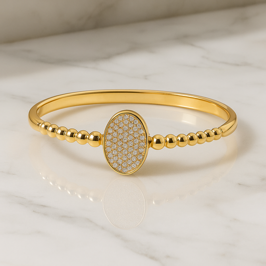 Elegant Gold Plated Crystal Bracelet for Women – Oval CZ Stone Beaded Bangle, Anti-Tarnish & Hypoallergenic Jewelry