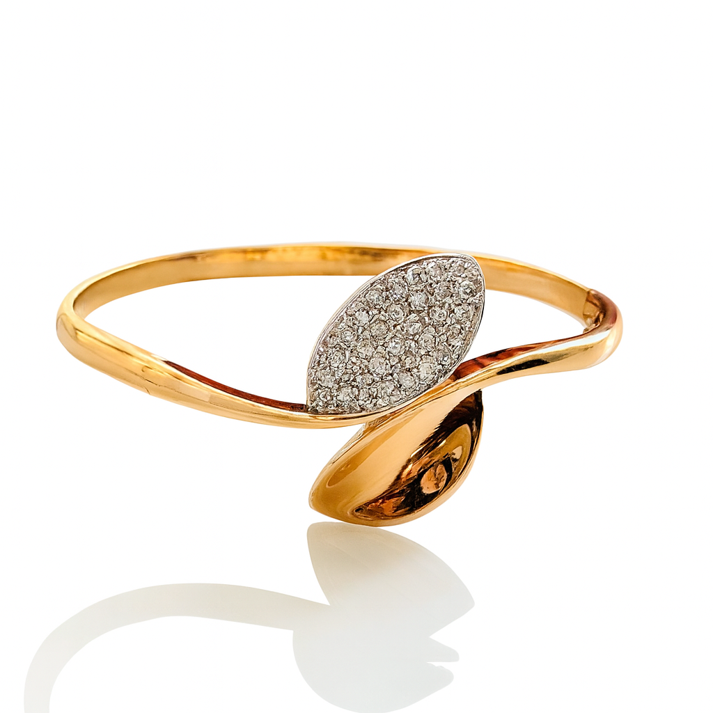 Gold-Plated Marquise Pavé Hinged Bangle for Women, Crystal CZ Center, Hypoallergenic & Anti-Tarnish