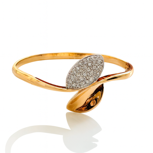 Gold-Plated Marquise Pavé Hinged Bangle for Women, Crystal CZ Center, Hypoallergenic & Anti-Tarnish