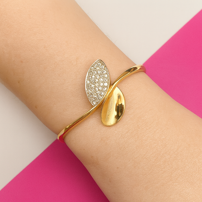Gold-Plated Marquise Pavé Hinged Bangle for Women, Crystal CZ Center, Hypoallergenic & Anti-Tarnish
