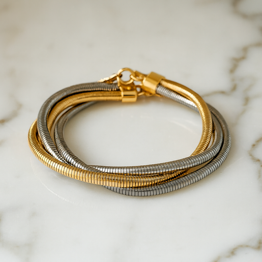 Trendy Layered Dual Tone Bracelet – Hypoallergenic, Elegant & Unique Design