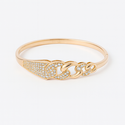 Gold-Plated Pavé Link Bangle for Women, Crystal Chain Motif, Hypoallergenic & Anti-Tarnish