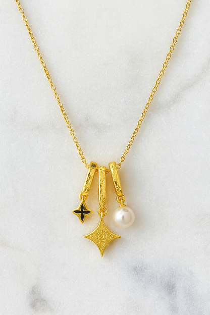 Charm Pendant Necklace with Pearl & Star Accents | Anti-Tarnish Women’s Jewelry
