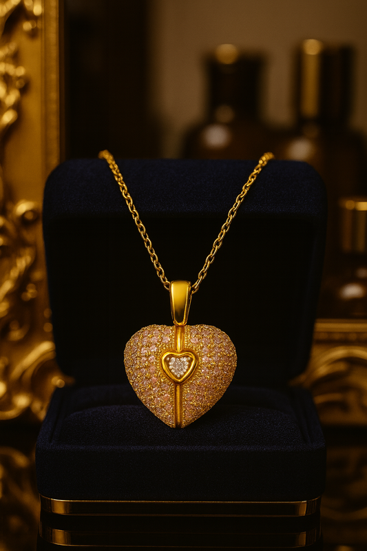 Stainless Steel Pink Pavé Heart Pendant Necklace with Cubic Zirconia Center | Anti-Tarnish Women’s Jewelry