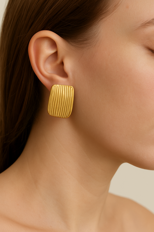 Gold Textured Rectangular Earrings