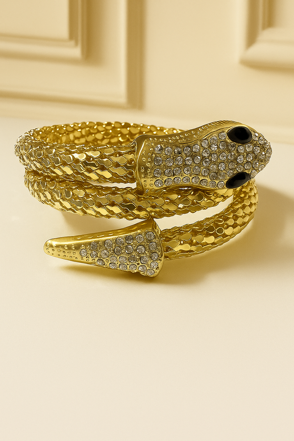 Crystal-Studded Gold Serpent Bracelet