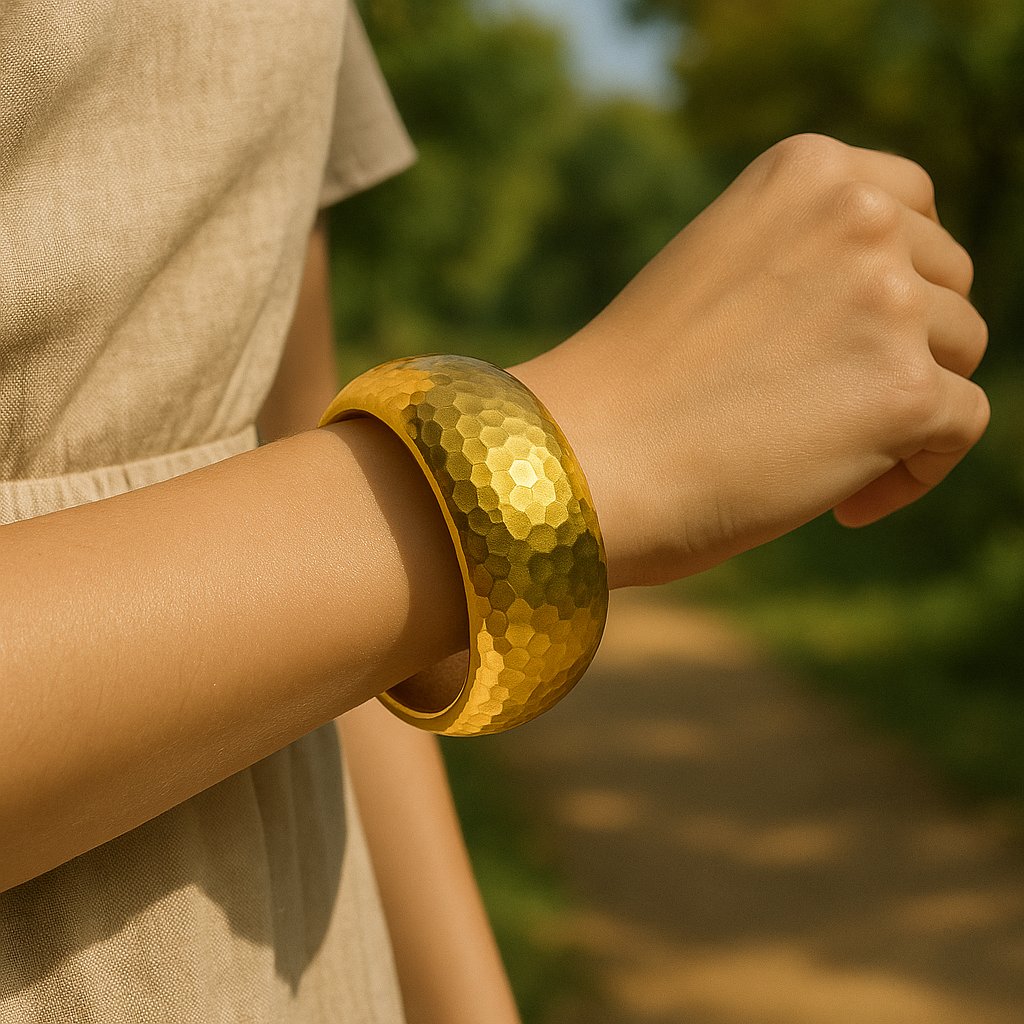 Hammered Gold Plated Dome Bangle Bracelet for Women – Anti-Tarnish Statement Jewelry