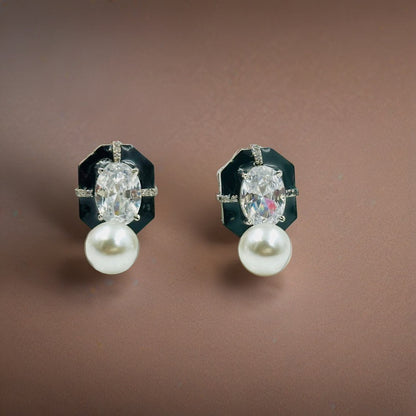 Myrah Elegant Stone & Pearl Black Earrings