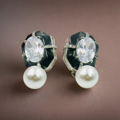 Myrah Elegant Stone & Pearl Black Earrings