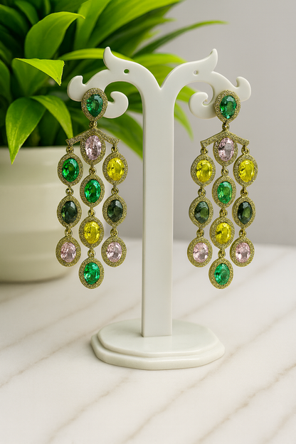 ELEGANT MULTICOLOR GLASS STONE AD STUDDED EARRING