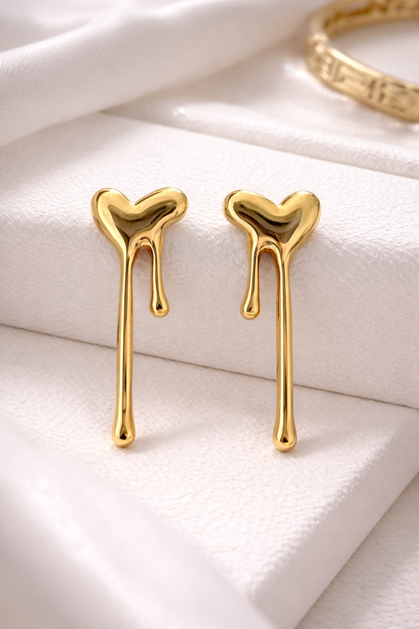 Gold Plated Heart Drop Earrings for Women | Minimal Anti-Tarnish Fashion Jewelry