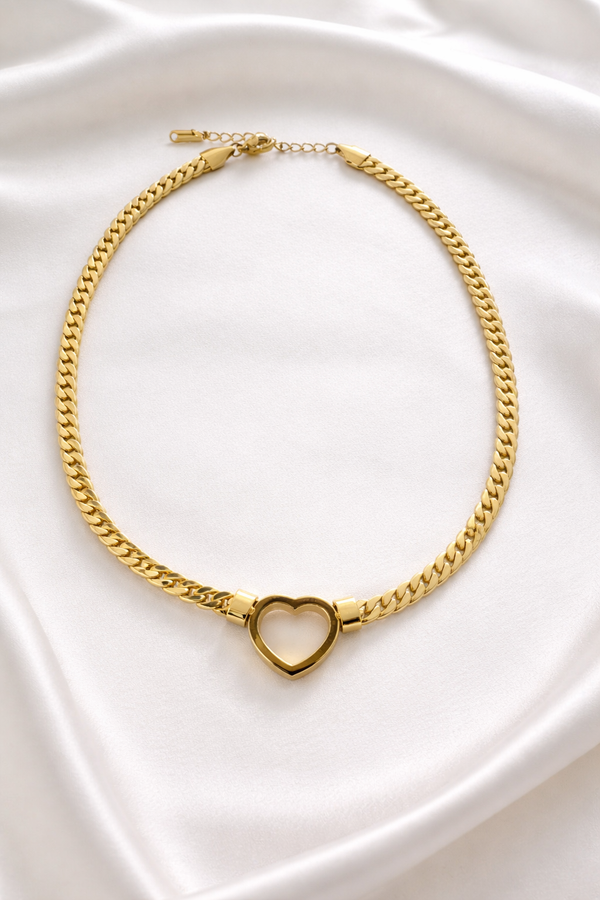 Gold Plated Heart Chain Necklace for Women | Anti-Tarnish Minimal Statement Jewelry