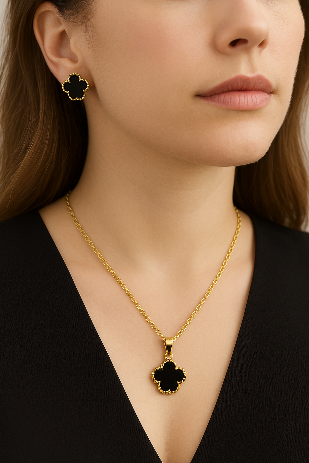 Black Floral Pendant Set