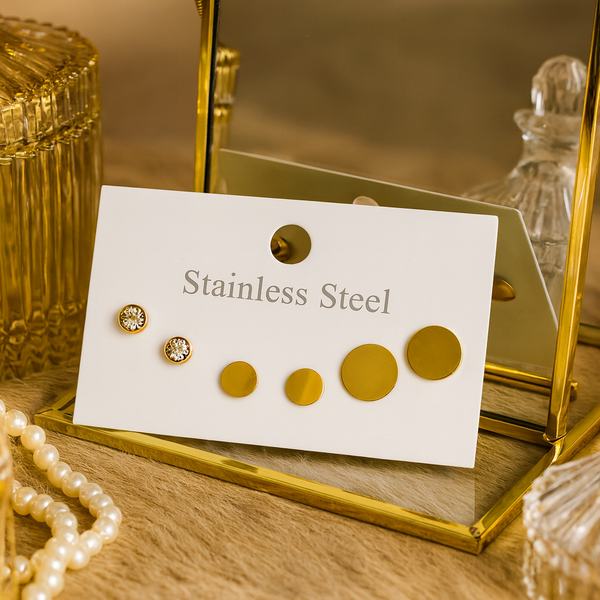 Crystal & Gold Disc Stud Set
