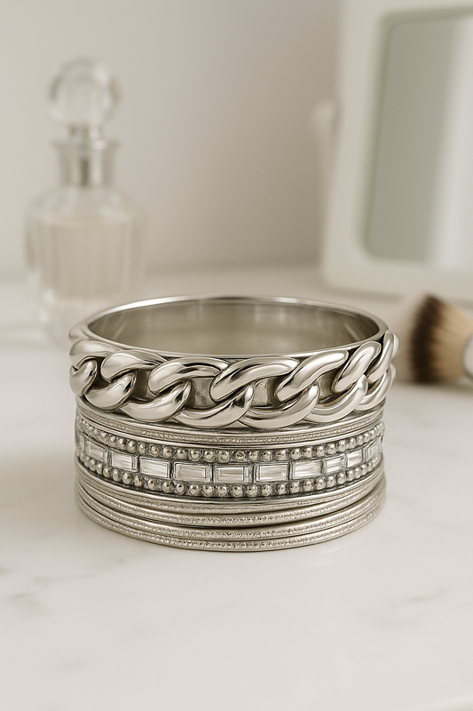 Silver Crystal Statement Bangles