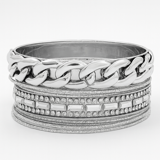 Silver Crystal Statement Bangles