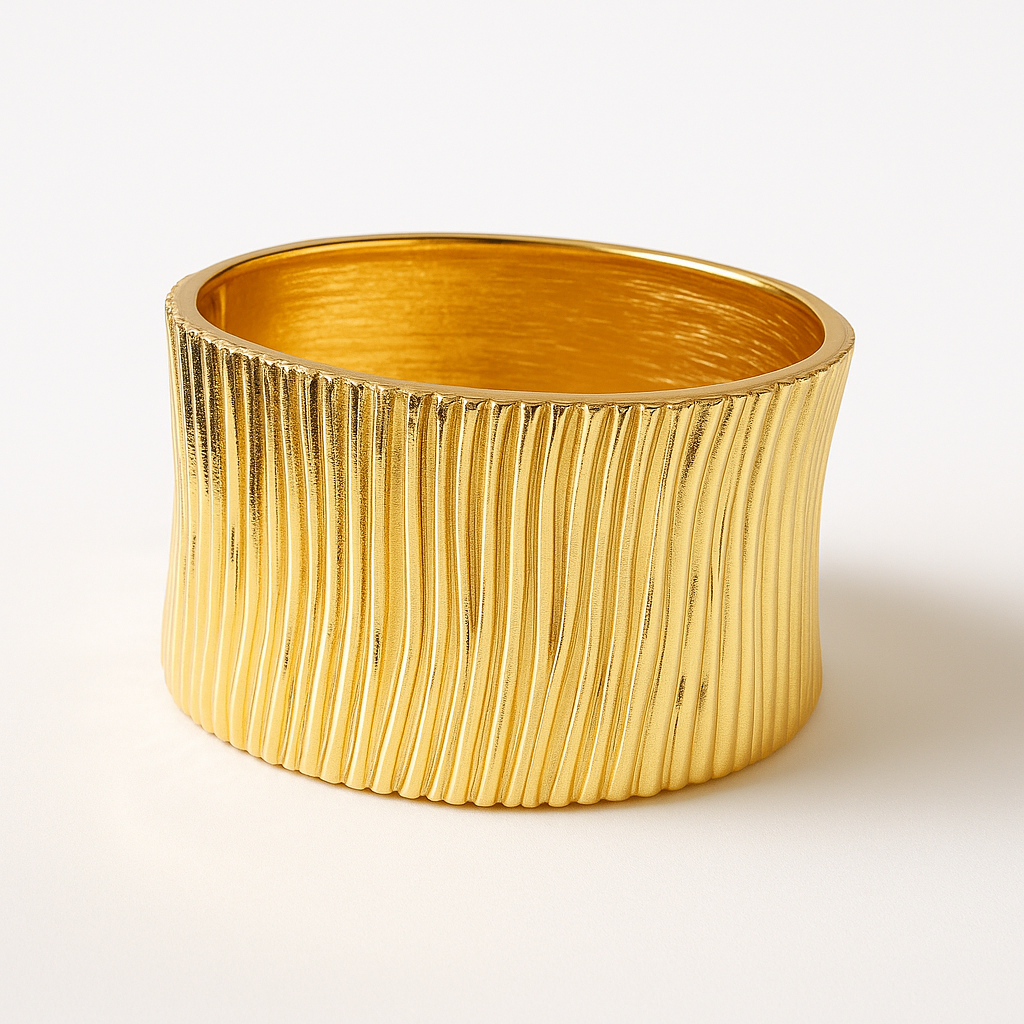 Vertical Ripple Gold Plated Cuff Bracelet for Women – Textured Anti-Tarnish Statement Jewelry