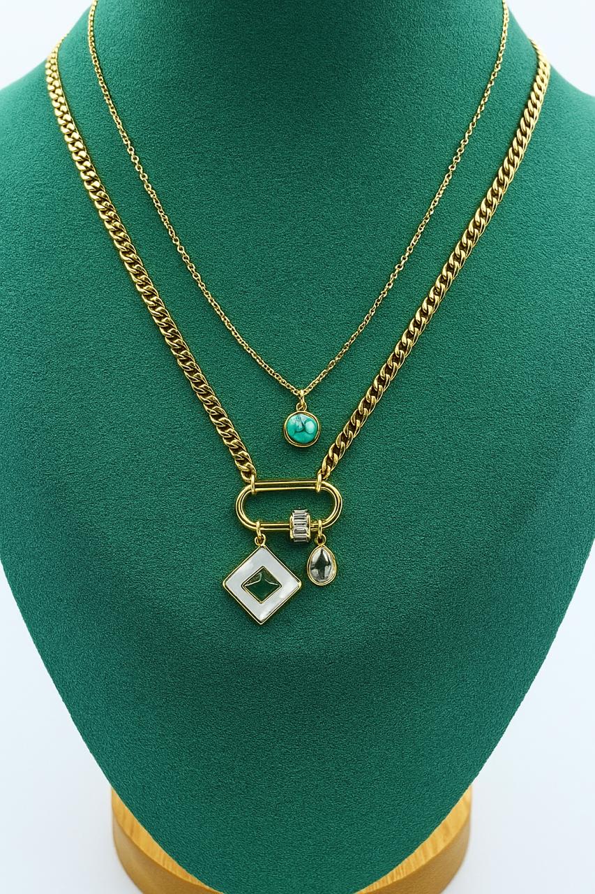 Stainless Steel Layered Charm Necklace