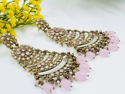 ELEGANT POLKI AD STUDDED PINK EARRING
