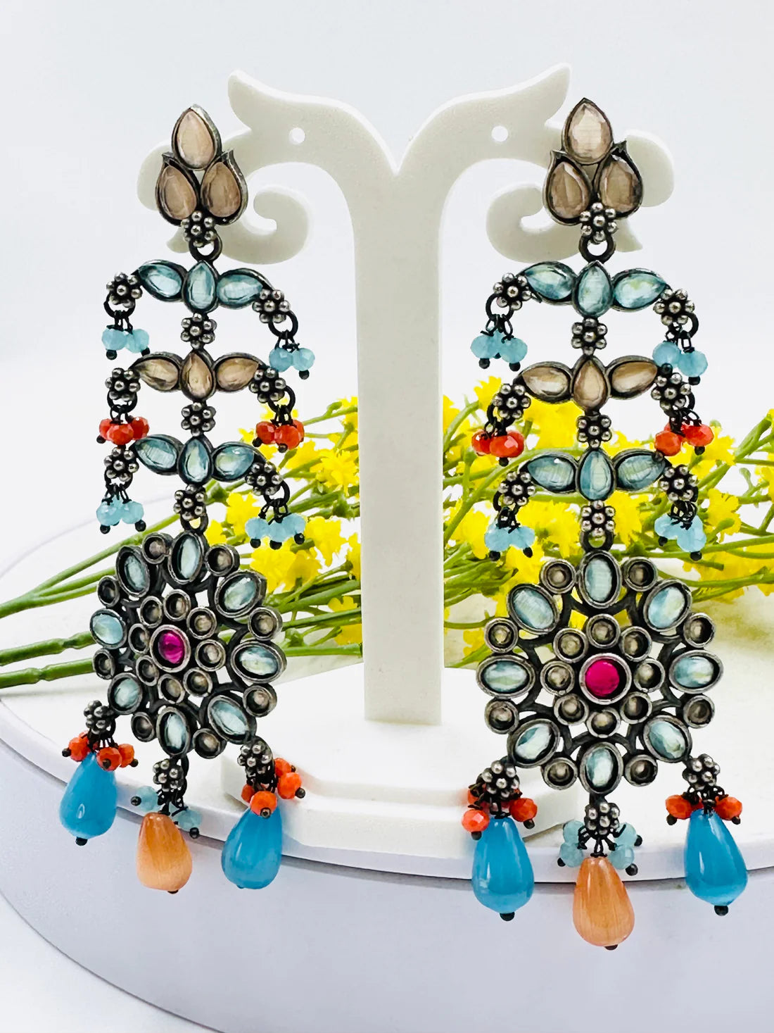 UNIQUE MULTICOLOR OXIDISED EARRING