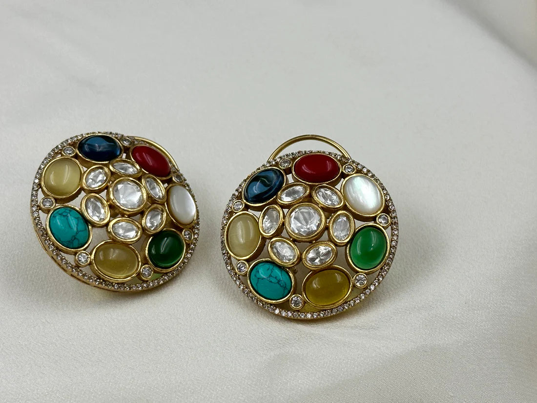 STATEMENT MULTI-STONE KUNDAN EARRINGS