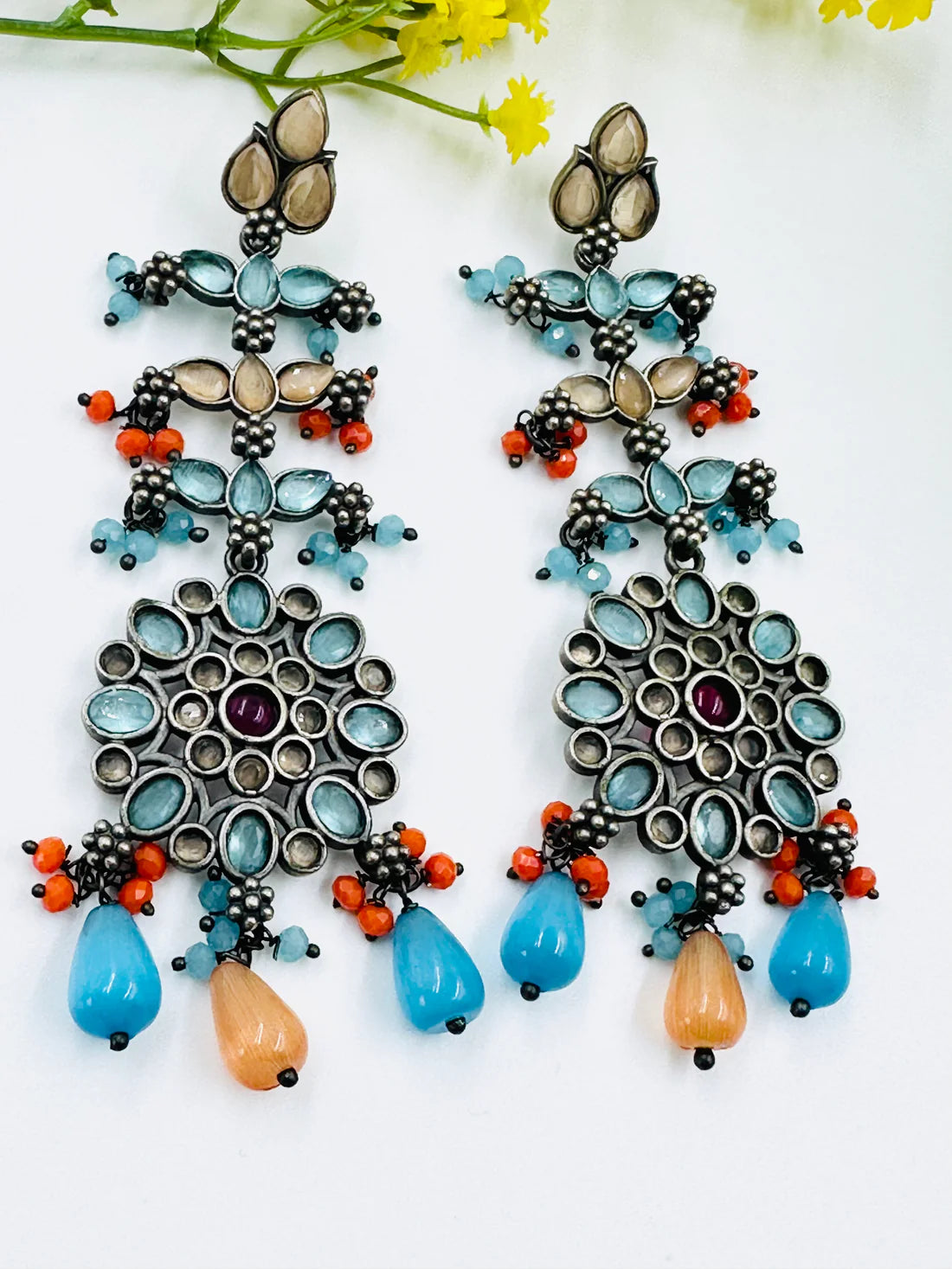 UNIQUE MULTICOLOR OXIDISED EARRING